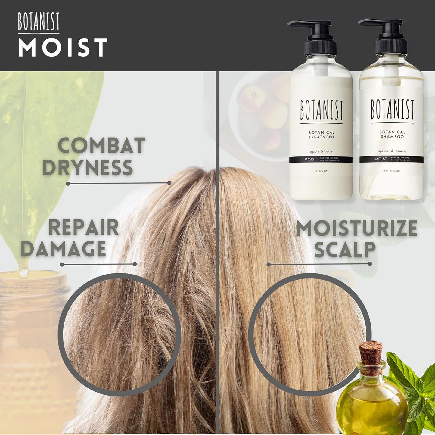 BOTANIST Keratin Shampoo & Conditioner Set - Argan Oil for Frizzy Hair | 31.7 Fl Oz, Sulfate-Free