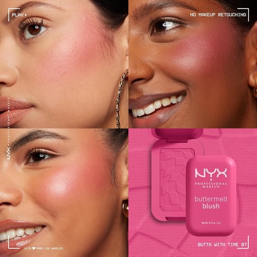 NYX PROFESSIONAL MAKEUP Buttermelt Powder Blush - Fade & Transfer-Resistant, 12HR Wear, Vegan Formula | Butta With Time
