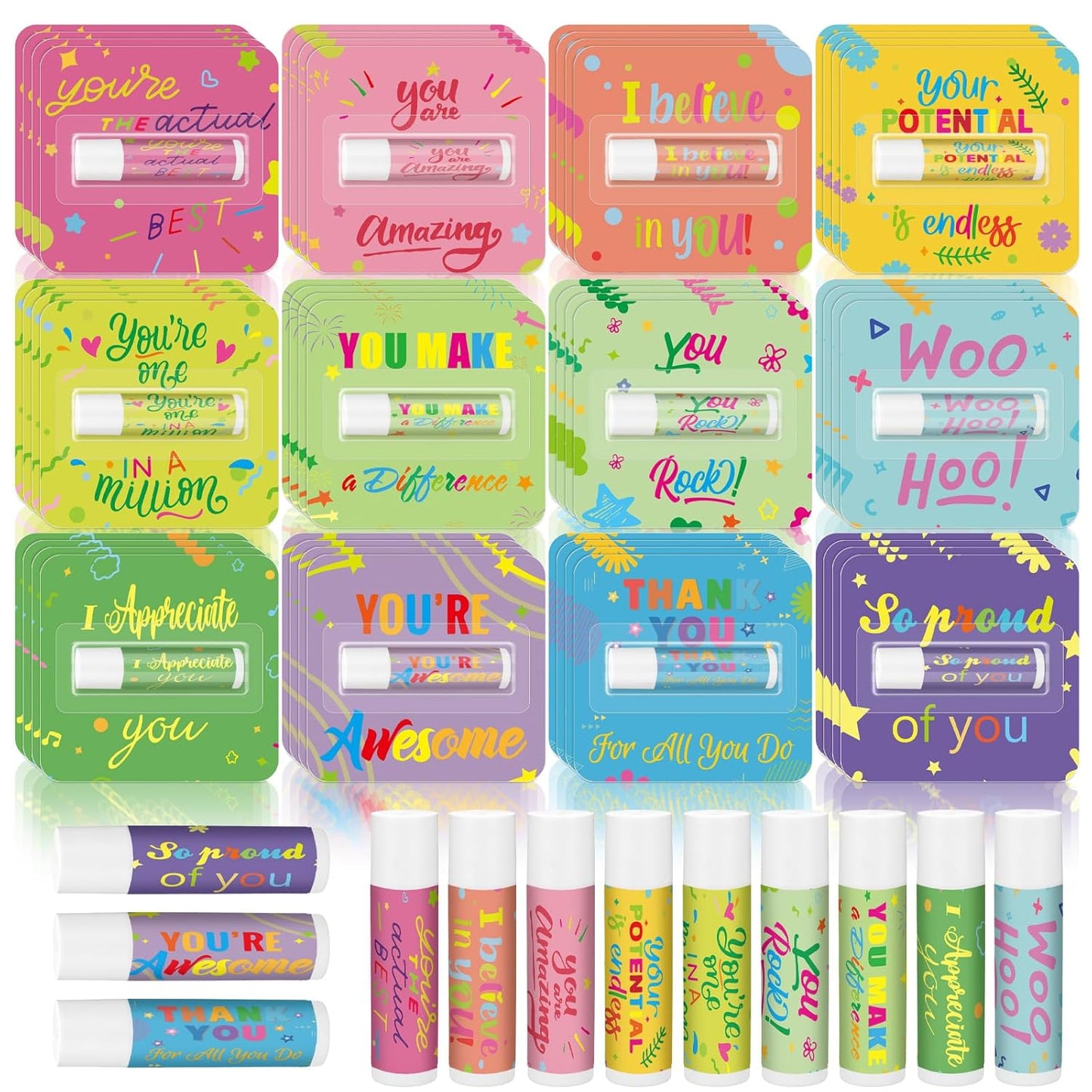 Skiennix Thank You Lip Balms - 48 Pcs Bulk Travel Size Gifts for Employees & Teachers | Motivational Present