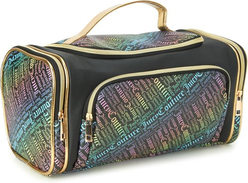 Juicy Couture Makeup Bag - Black Rainbow Cosmetics Organizer for Travel Essentials | Stylish Duffel