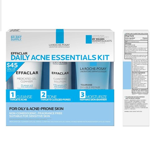 Effaclar Daily Acne Essentials Kit - Salicylic Acid Cleanser & Pore Refining Toner | 2-Month Supply for Oily Skin