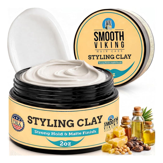 Smooth Viking Hair Clay for Men - Strong Hold Pomade with Matte Finish | Oil-Free, 2oz, Easy Wash Out