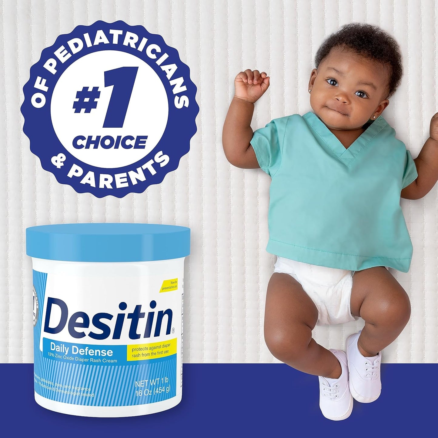 Desitin Daily Defense Diaper Rash Cream - 13% Zinc Oxide, Hypoallergenic & Paraben-Free, 16 oz