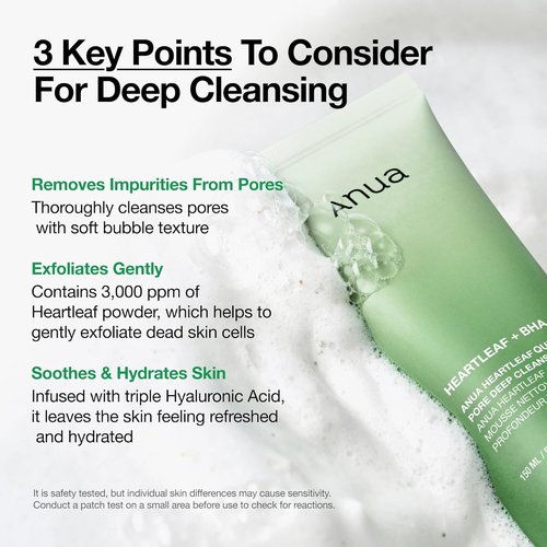Anua Heartleaf Quercetinol Pore Deep Cleansing Foam - Hydrating Daily Facial Cleanser, 5.07 fl. oz.