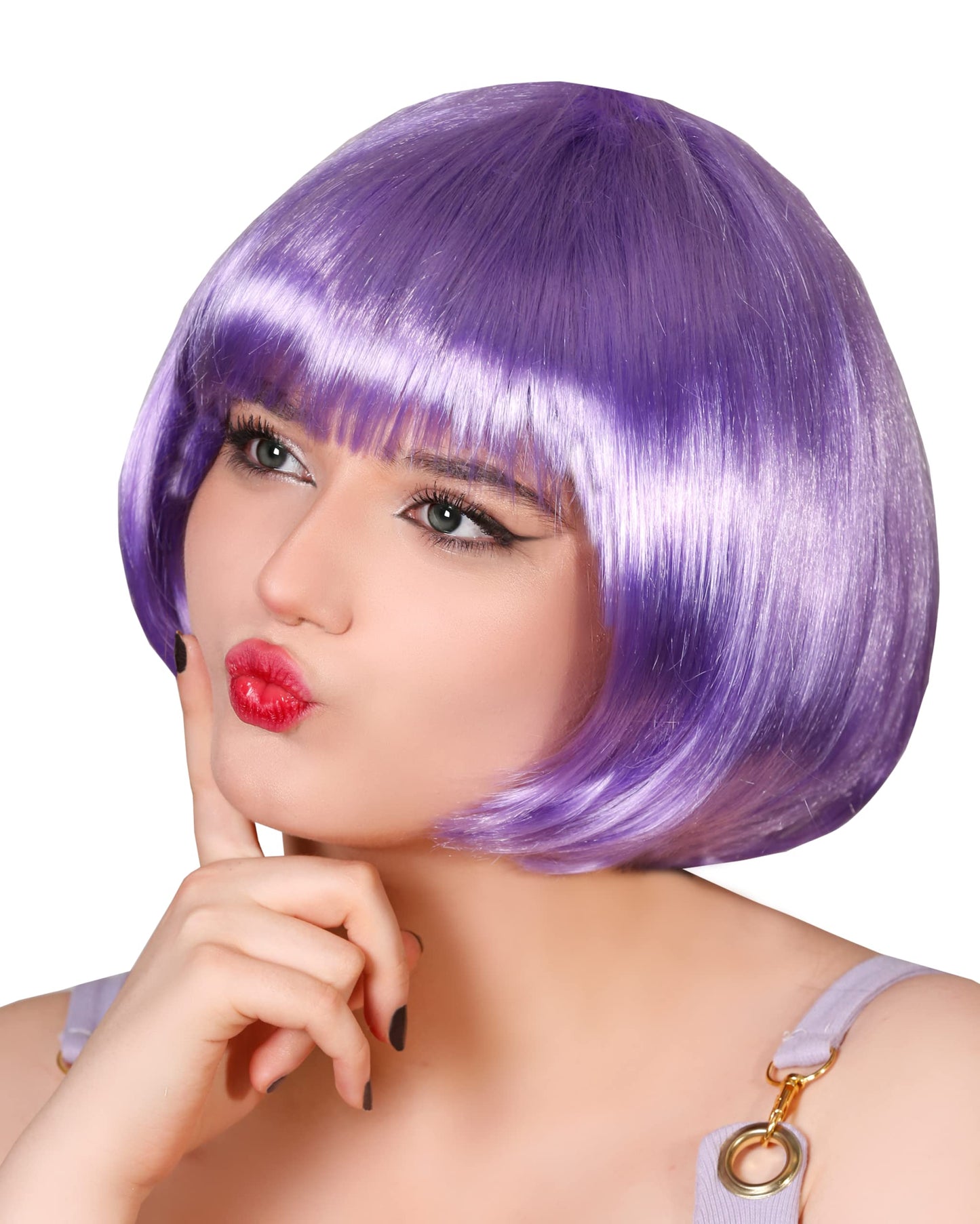 Matissa Short Straight 10" Bob Wig with Bangs Synthetic Fancy Dress Costume Halloween Party (Light Purple)