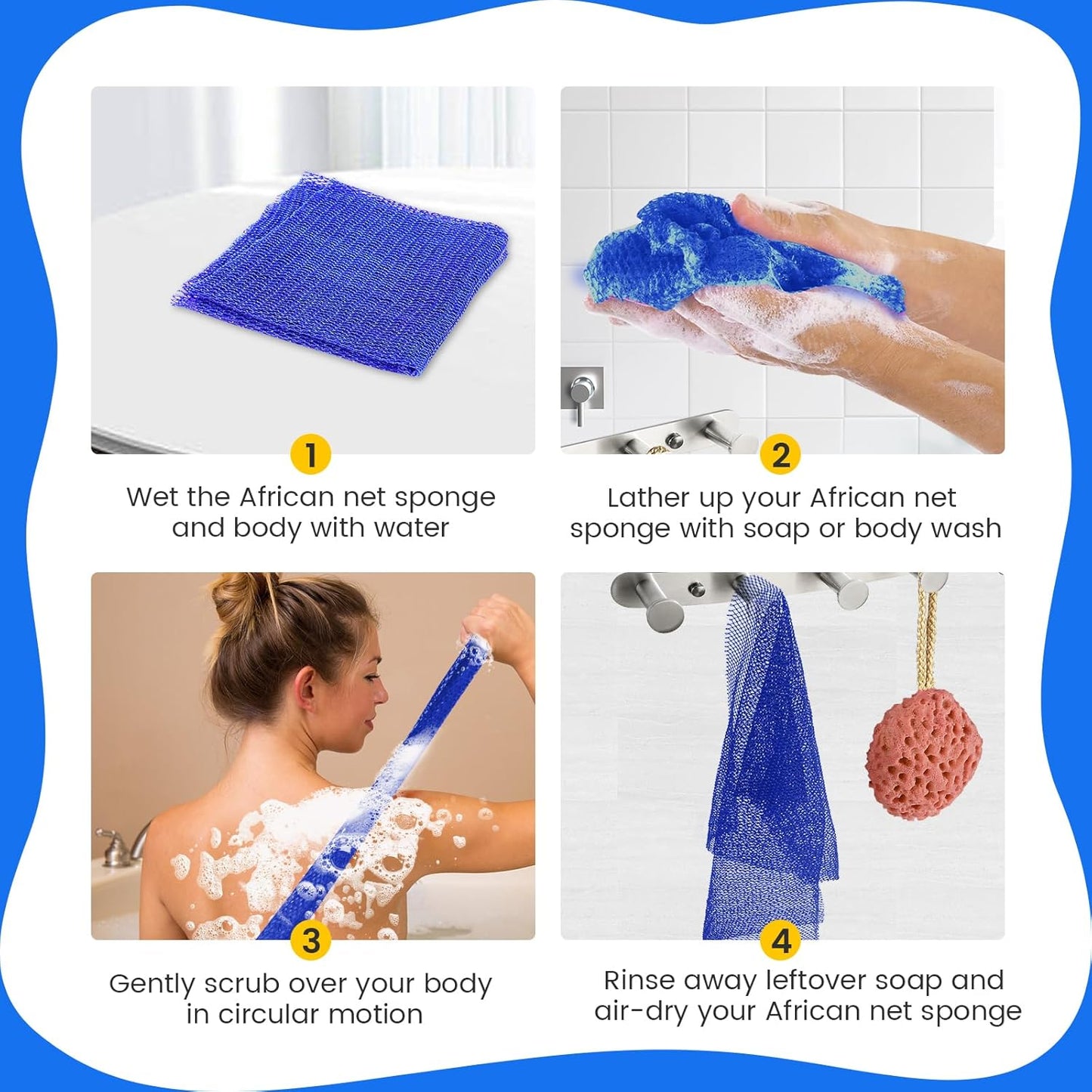 ZOCY Exfoliating Body Scrubber - Authentic African Net Sponge for Gentle Deep Cleansing | Blue