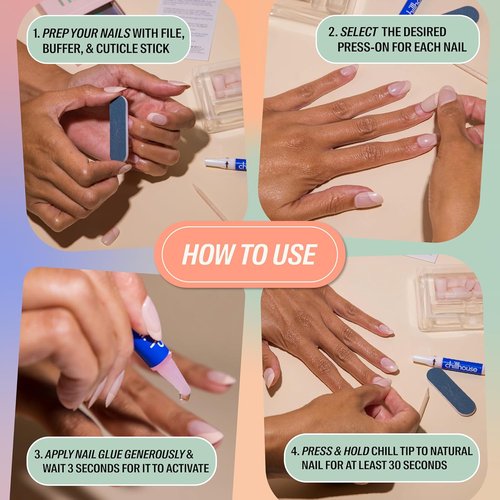 Chillhouse Chill Tips Press-On Nails Kit - Sugar Rush | 30 Shapes & Sizes, Dual-Sided Buffer, Glue