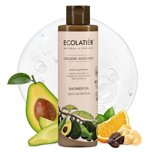 ECOLATIÈR Shower Oil - Organic Avocado Oil Body Wash for Sensitive Skin | Moisturizing & Nourishing - 8.5 Fl Oz