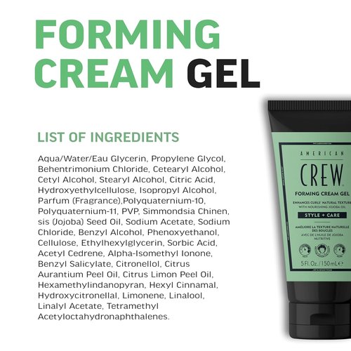American Crew Forming Cream Gel - Hybrid Curl Defining Hair Cream for Men, 5 Fl Oz | Medium Hold & Anti-Frizz Protection