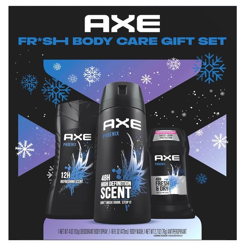 AXE Phoenix Fresh Gift Set - Men's Body Wash, Spray & Antiperspirant | 48H Protection, Crushed Mint & Rosemary Scent (3 Pieces)