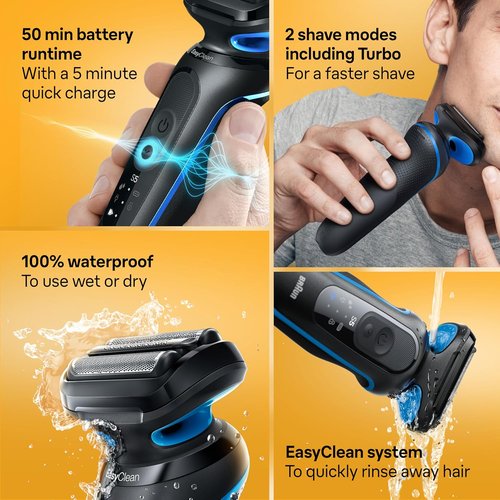Braun Electric Shaver - Series 5 5120s | Wet & Dry Turbo Shaving with Beard Trimmer - Blue