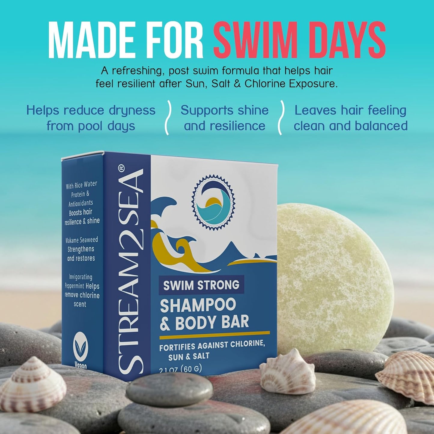 STREAM 2 SEA Reef Safe Body & Shampoo Bar - Fragrance-Free, Gentle for Sensitive Skin - 2.1 oz with Shea & Cocoa Butter