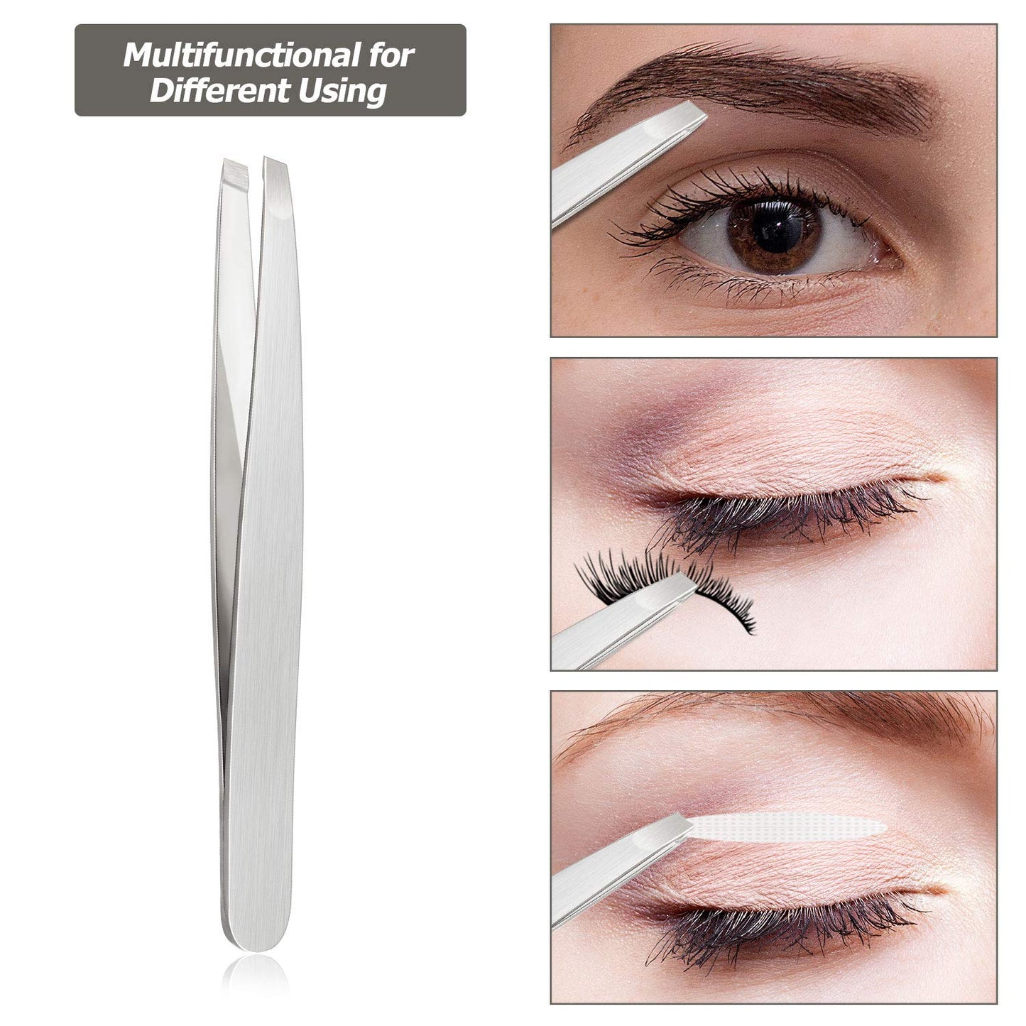 Mudder 12 Pcs Eyebrow Tweezers Set for Facial Hair Stainless Steel Slant Tip Tweezers in Bulk for Men and Women(Silver)