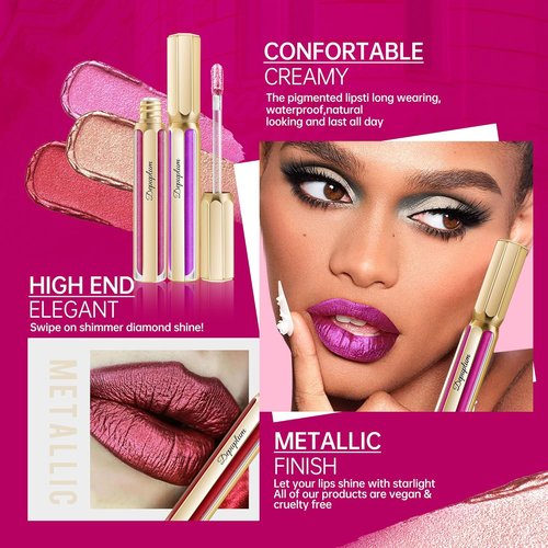 Depuplum Metallic Pink Lipstick - Long-Lasting Hydrating Color | Shimmer Finish, Full Coverage, DP114 Daytime