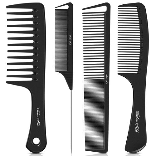 SALONSILK Professional Comb Set - 4PCS Wide Tooth & Fine Tooth Hair Combs for Styling & Braiding