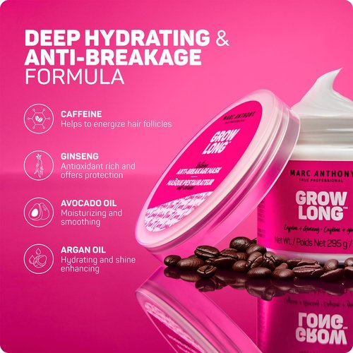Marc Anthony Deep Conditioning Hair Mask for Dry & Damaged Hair, Grow Long Biotin - Argan Oil, Caffeine & Keratin Anti-Frizz Leave-In Repair Treatment For Split Ends & Breakage