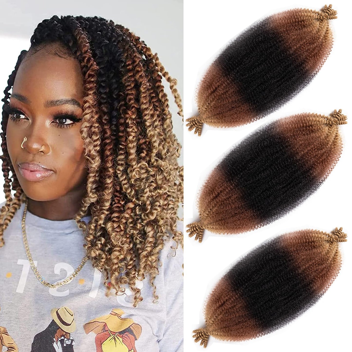 8 Packs Pre-Separated Springy Afro Twist Hair Suitable for Damaged Soft Locs Synthetic Marley Twist Braiding Hair (1B/30/27, 18 Inch (Pack of 3))