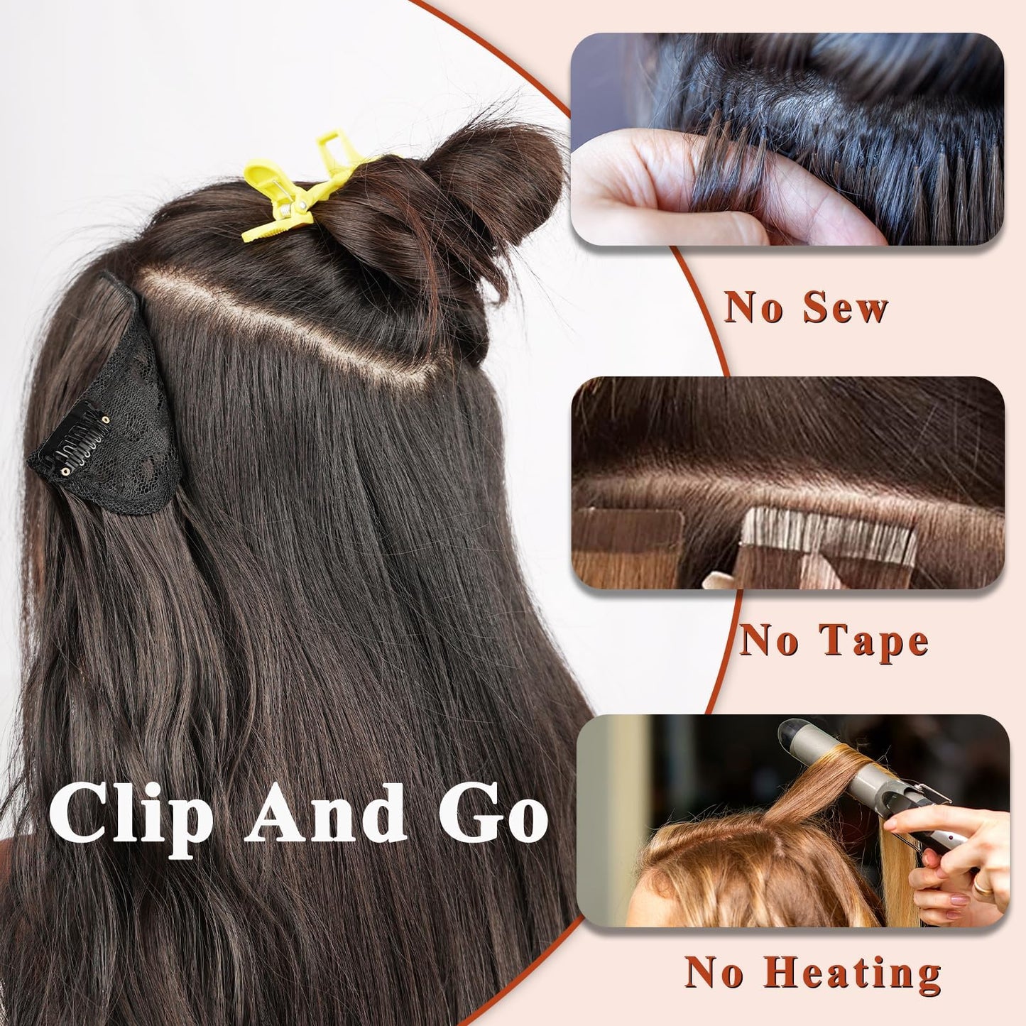 NAYOO Clip in Curly Hair Extensions 4PCS Long Wavy Synthetic Thick Hairpieces with Fiber Double Weft for Women Hair Full Head (20 Inch, Ginger Orange)