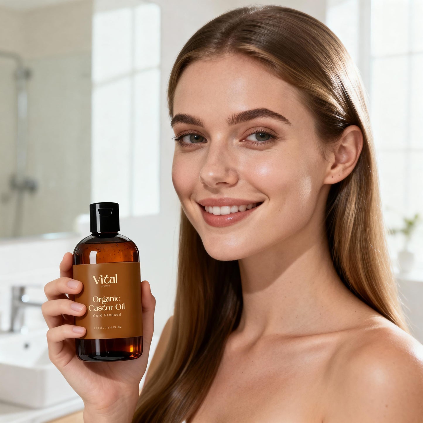 Vital Strands Castor Oil Organic & Cold Pressed – Nourishing Treatment for Hair & Skin – Eyelash & Brow Serum – Aceite de Ricino - Hexane Free, Vegan, 8oz