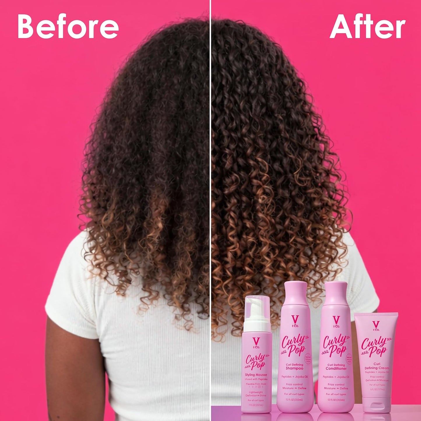 V&Co. Curly Pop Curl Defining Shampoo - Sulfate & Paraben Free Moisturizer with Peptides & Jojoba Oil | 12 fl oz