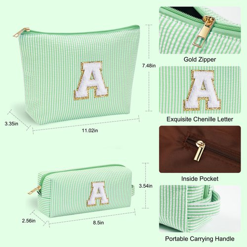 YOOLIFE Initial Makeup Bag for Women Girls - Skin Care for Teens 10-12 | Make Up Bag | Gifts for Women | Graduation Gifts | Mothers Day Gifts | Tween Girls Trendy Stuff Daughter Friend Gifts M, Green