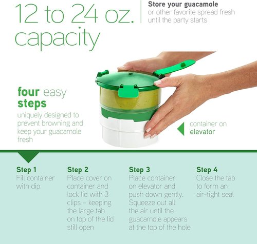 Casabella Guac-Lock Container - Keep Guacamole Fresh Longer | Green and White Design