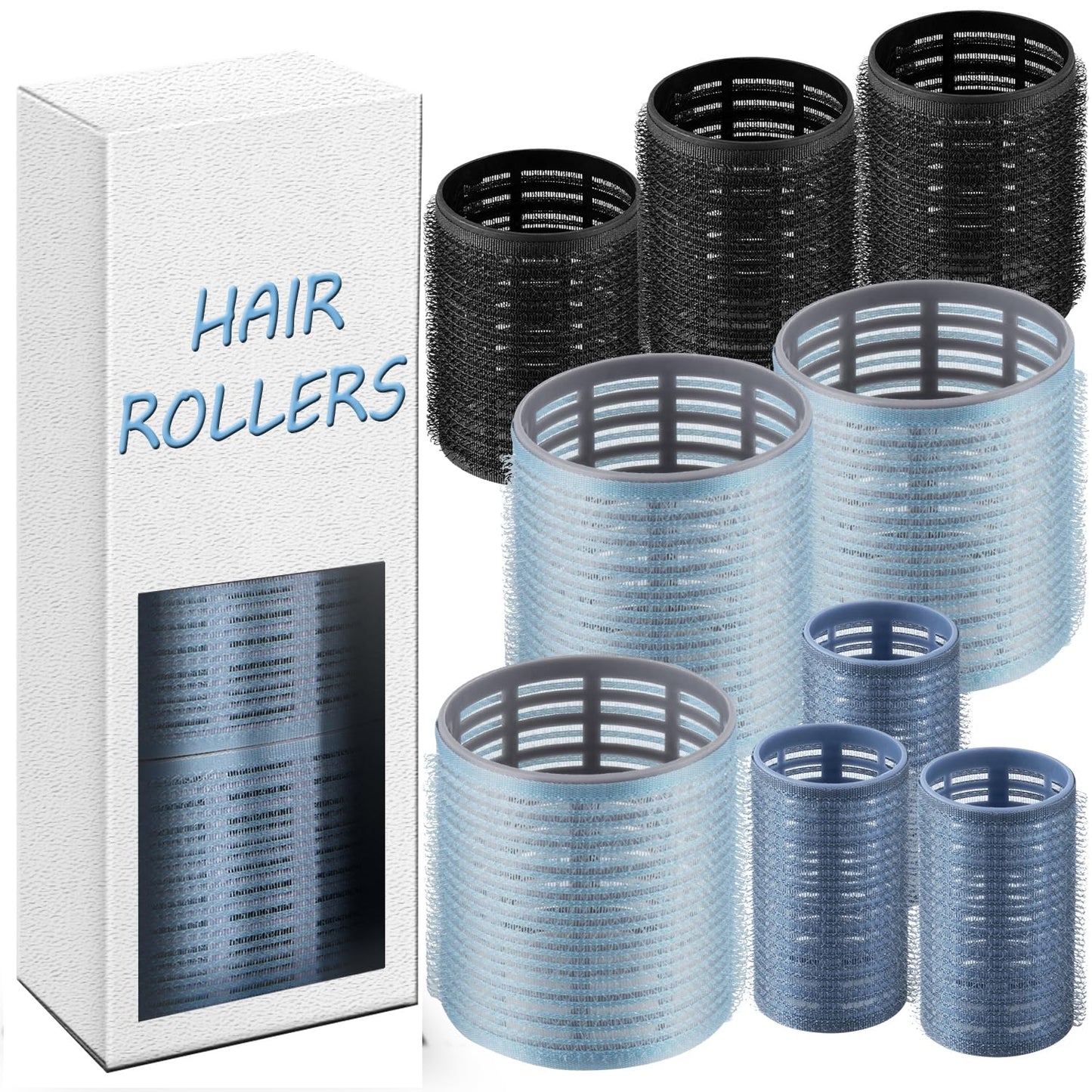Skiennix Hair Rollers Set - 9pcs Heatless Curlers for All Hair Types | Self-Grip in Dark Blue
