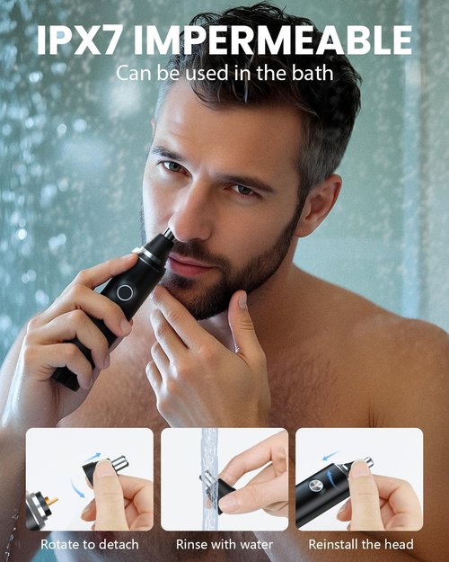 Ear & Nose Hair Trimmer with LED Display for Men Women,Painless USB Rechargeable Eyebrow & Facial & Nose Hair Trimmer Clipper,Professional IPX7 Waterproof Dual Edge Blades