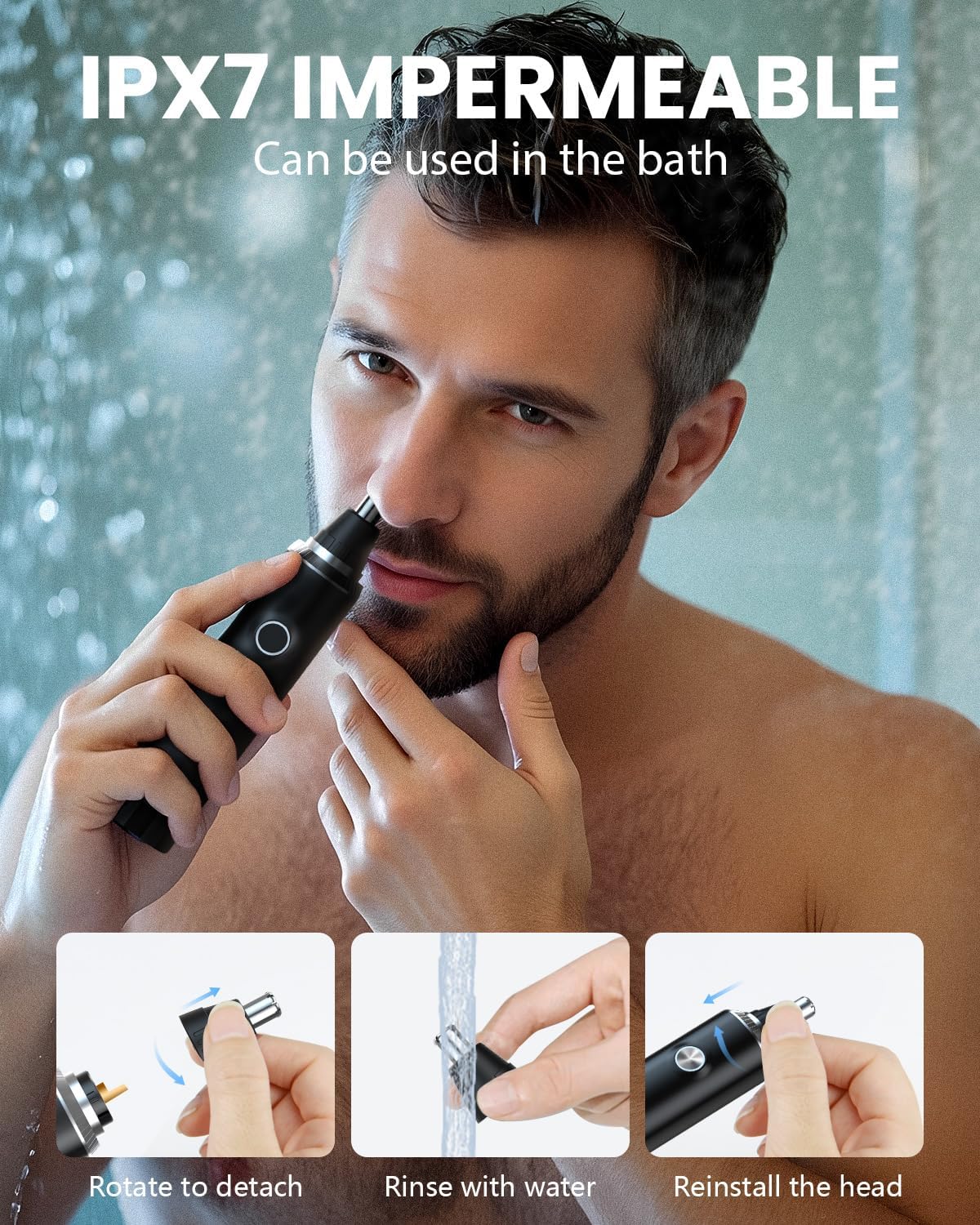 Ginity Ear & Nose Hair Trimmer - Painless USB Rechargeable with LED Display | IPX7 Waterproof Dual Edge Blades