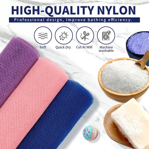 FARMOGA African Exfoliating Net Bath Sponge Set - Skin Smoother Shower Scrubber (3pcs: Blue, Pink, Purple)
