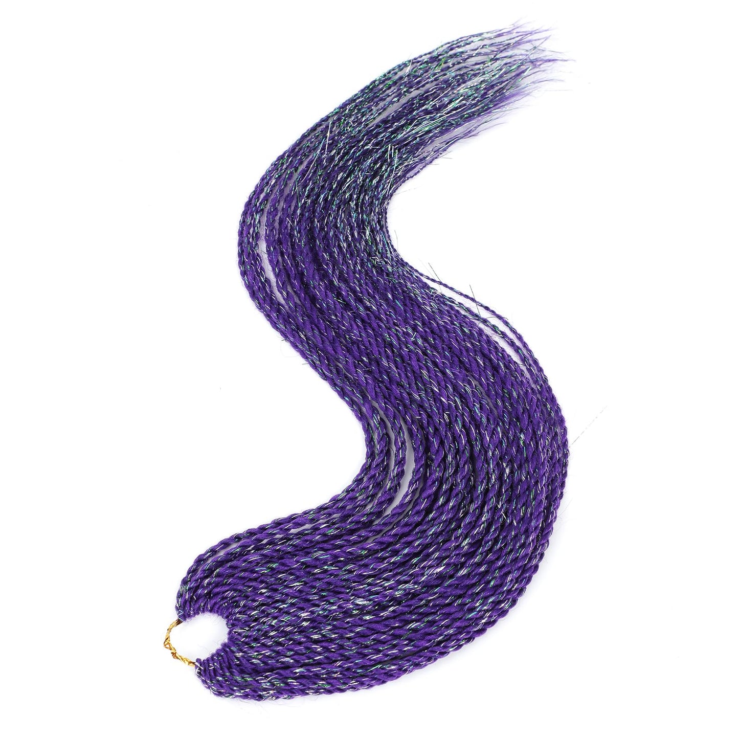 NAYOO Senegalese Twist Crochet Hair for Black Women, 8 Packs 18 Inch Purple Crochet Hair with Green Tinsel for Chrismas Party, 35 Strands/Pack Small Twist Crochet Braids Hair Hot Water Setting