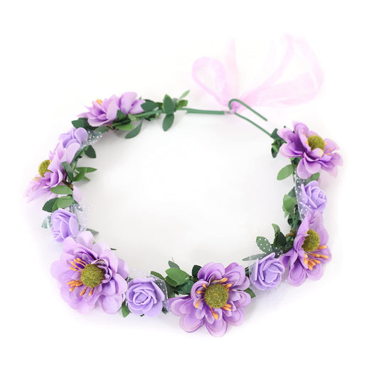 Gmmidea Women Girls Boho Flower Crown Adjustable Sunflower Floral Headband Wedding Bridal Headpiece Purple