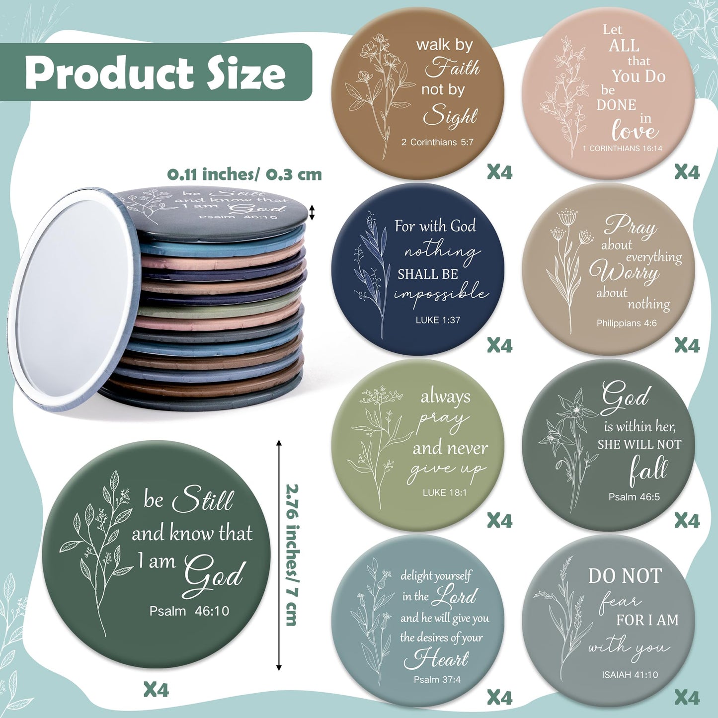 Y1tvei Mini Christian Compact Mirrors - 36Pcs Flower Sketch Art Bible Verse Compact Mirrors Bulk Small Portable Round Pocket Makeup Mirror Christian Inspirational Church Party Favors Gifts for Women