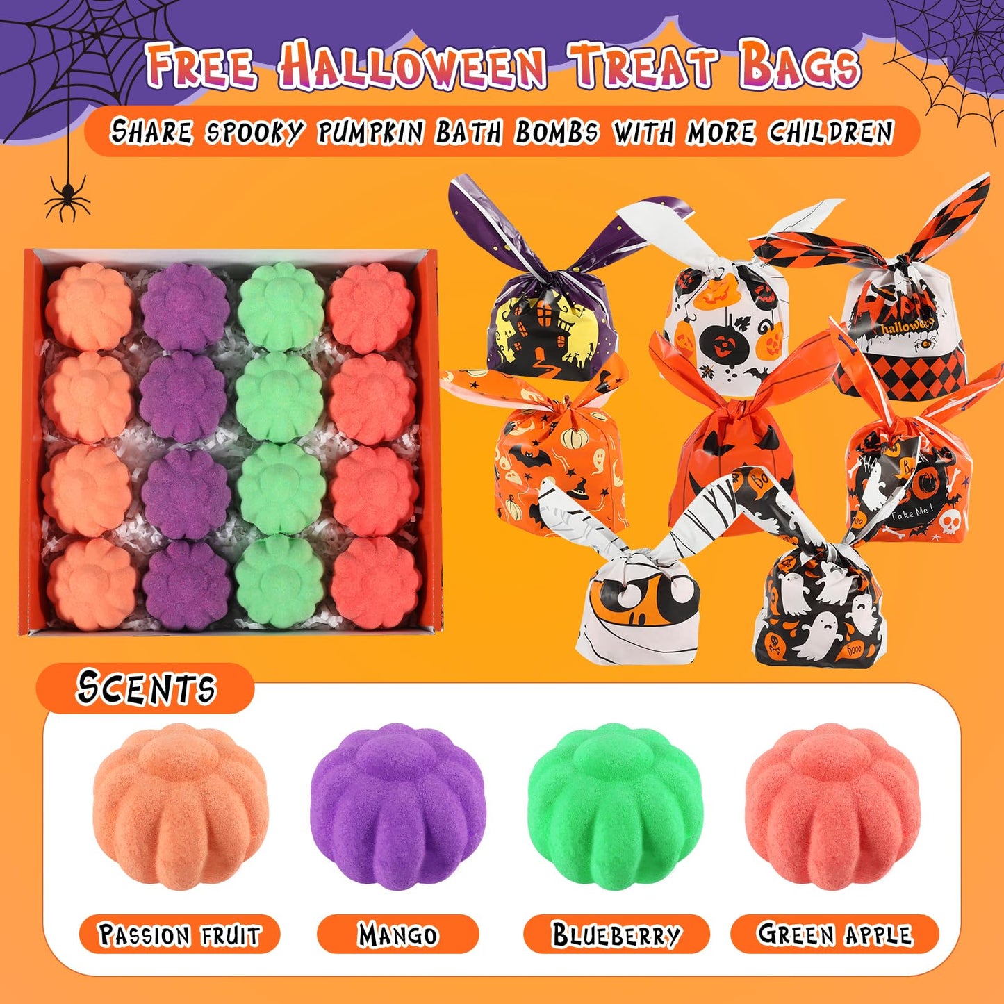 Halloween Gifts for Kids - 16pcs Halloween Bath Bombs for Kids with Halloween Toys Inside Halloween Party Favors for Kids Goodie Bag Fillers Natural Organic Bubble Bath with Spooky Pumpkin Bath Bombs