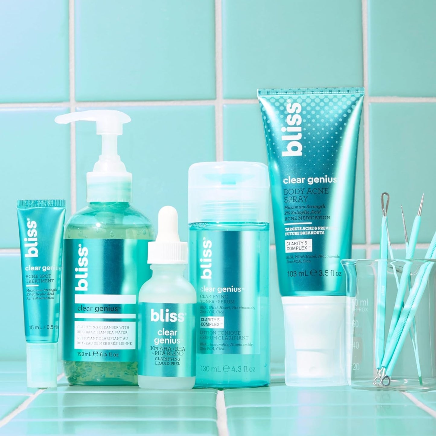 Bliss Acne-Prone Skin Bundle | Clear Genius Toner, BHA Spot Treatment & Clarifying Cleanser
