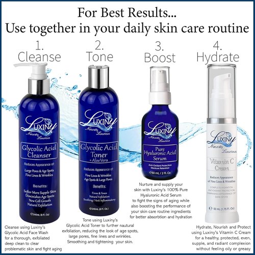 Glycolic Acid Toner - AHA & BHA Facial Toner with Organic Witch Hazel | Hydrating 8 oz for Acne-Prone Skin
