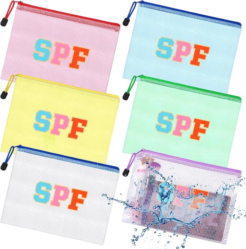Kacctyen Waterproof Makeup Bag Set - 12 Pcs Clear Toiletry Pouches for Beach & Travel | Pink Mesh Organizer