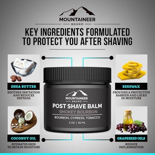 Mountaineer Brand Natural Post Shave Balm - Smokey Bourbon Scent | Soothes & Refreshes Sensitive Skin | 2oz