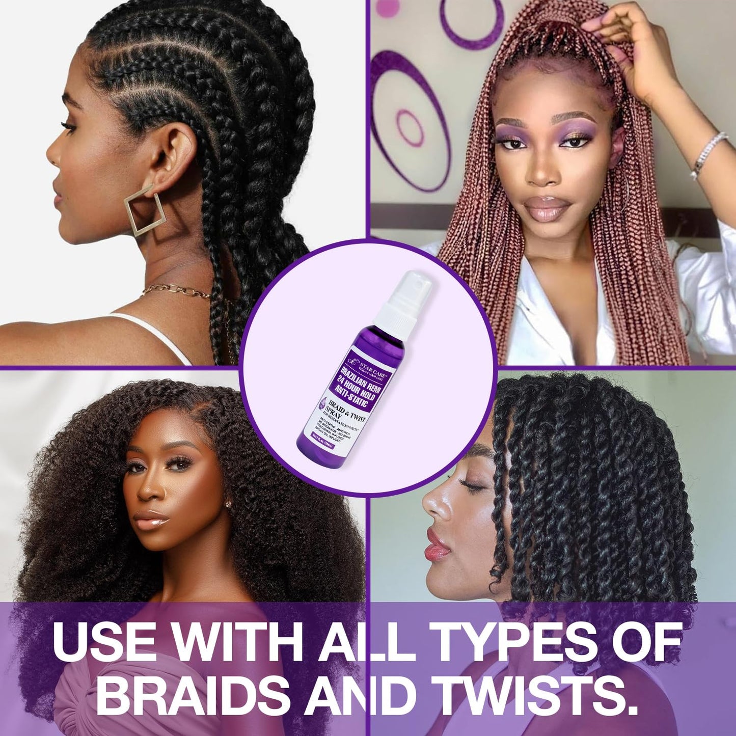 Brazilian Remi Detangler Spray - 24 Hour Hold Anti-Static Formula for Braids & Twists