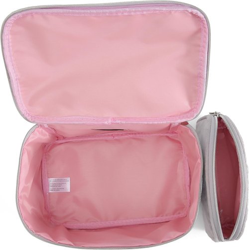 Juicy Couture Silver Sparkle Makeup Bag Set - Travel Essentials Organizer with Glitter Velour Finish