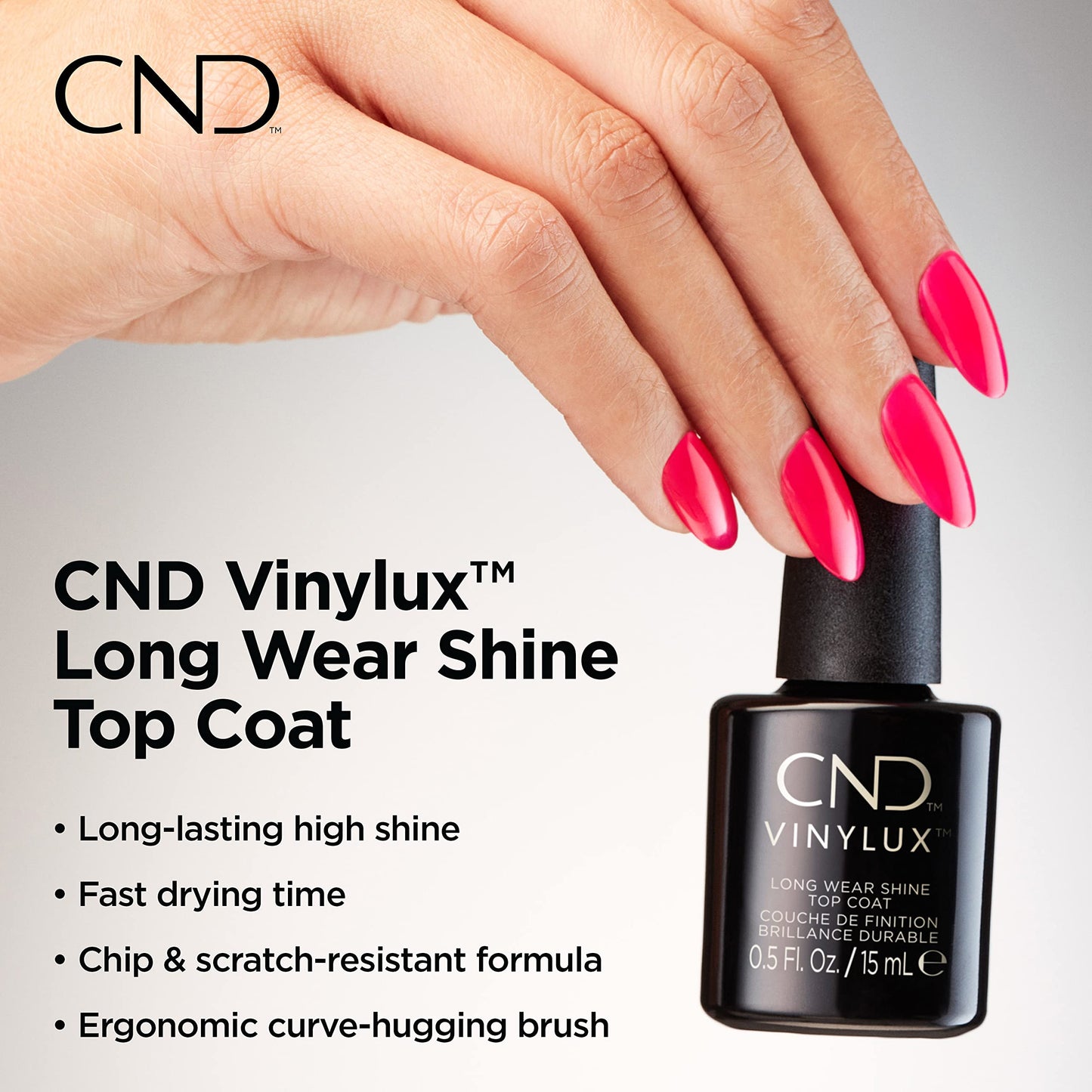 CND Vinylux Long Wear Shine Top Coat, Quick Drying Formula, Easy to Remove, 0.5 Fl Oz