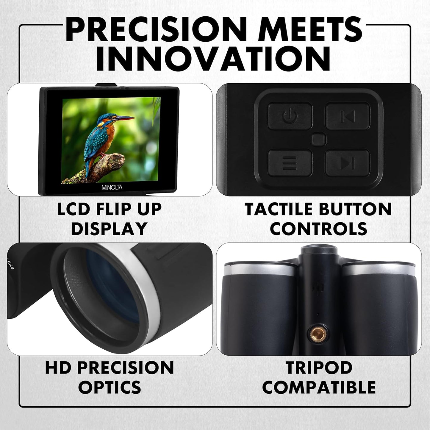 Minolta 12x32 Digital Binoculars - 4K UHD Video Camera, 48MP Photo, 8X Digital Zoom, IPS Anti-Glare Screen, Fog-Resistant Optics, Compact, Ideal for Birdwatching & Travel Hunting