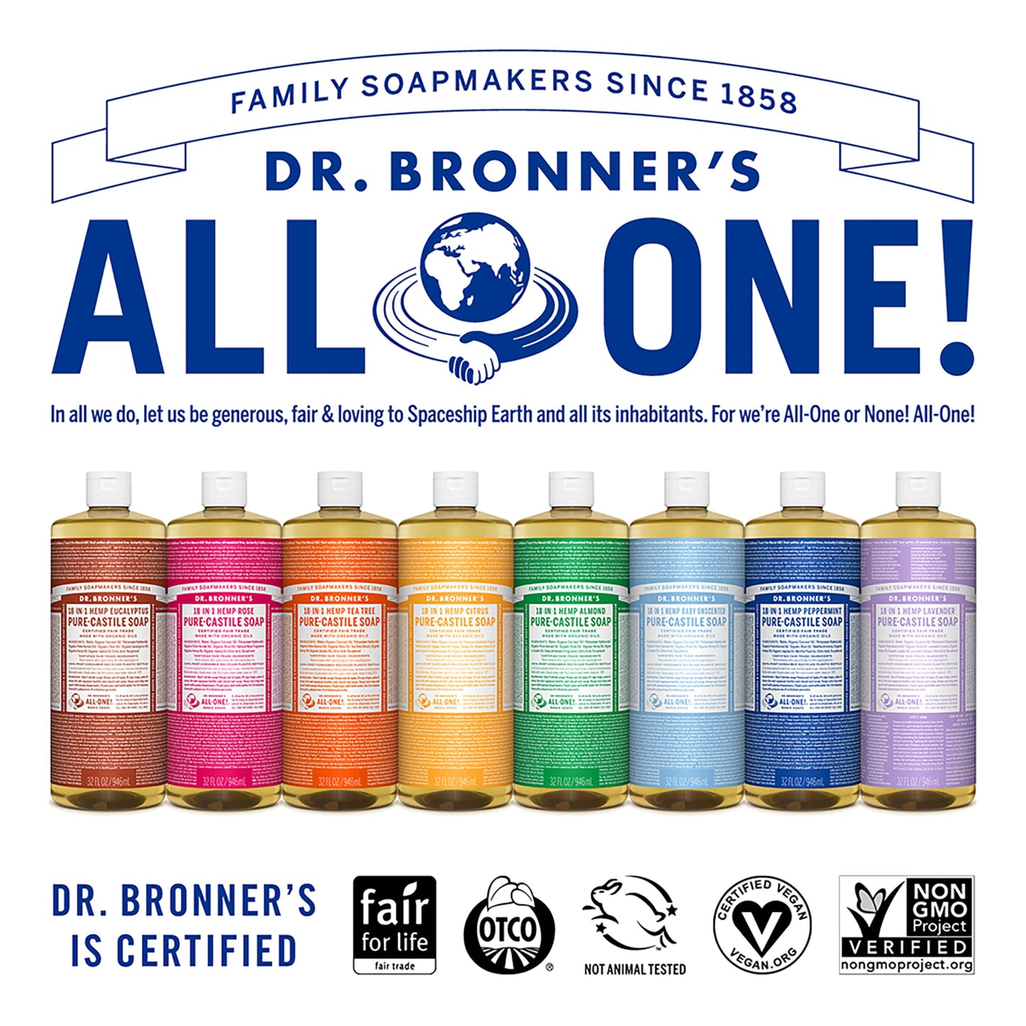 Dr. Bronner's - Pure-Castile Liquid Soap (Baby Unscented, 32 ounce, 2-Pack) - Made with Organic Oils, 18-in-1 Uses: Face, Hair, Laundry and Dishes, For Sensitive Skin and Babies, No Added Fragrance