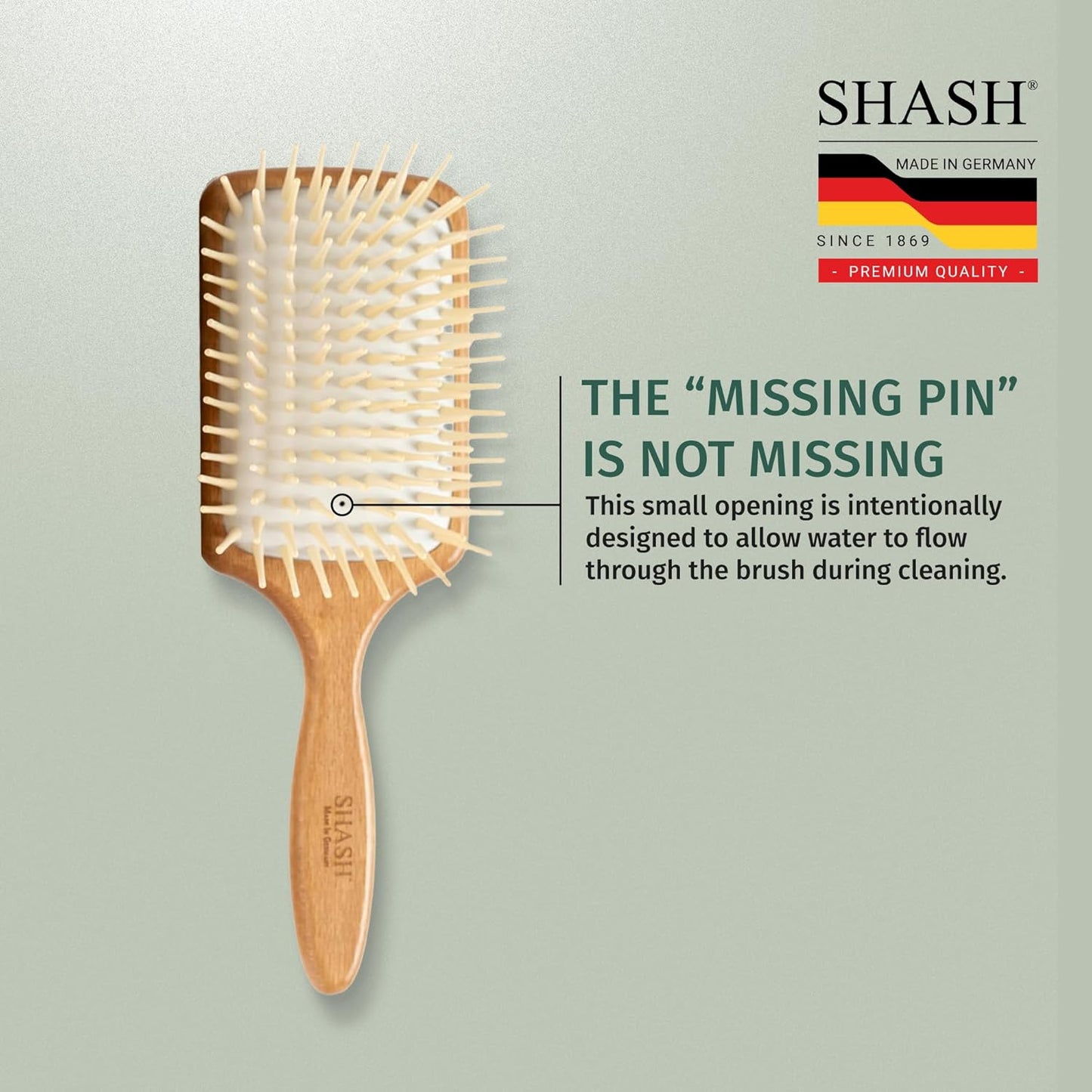 SHASH Large Paddle Hair Brush - Detangler for Thick & Curly Hair | Long Pins & Rubber Cushion