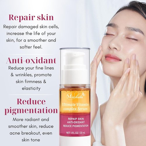 Mashata Vitamin C Face Serum - 20% Vitamin C, Niacinamide & Vitamin E | Brightening Anti-Wrinkle Formula, 1 Fl Oz
