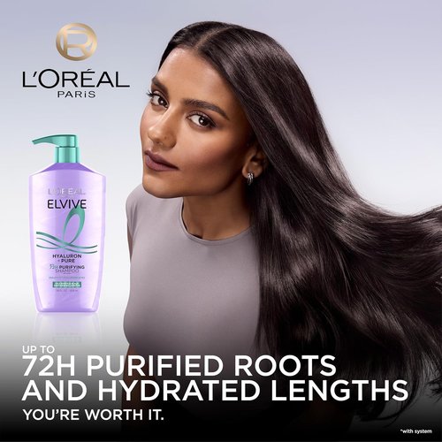 L'Oreal Paris Elvive Hyaluron + Pure 72H Shampoo - Clarifying Formula for Oily Hair, 28 Fl Oz