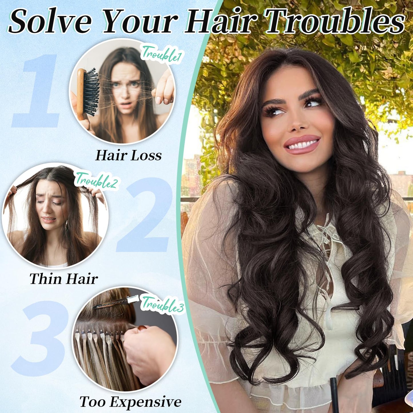 KooKaStyle Hair Extensions 5PCS Long Wavy Upgrate Invisible Full Coverage Edges Seamless Clip in Extensions for Women 20 Inch Dark Brown Synthetic Natural Hairpieces