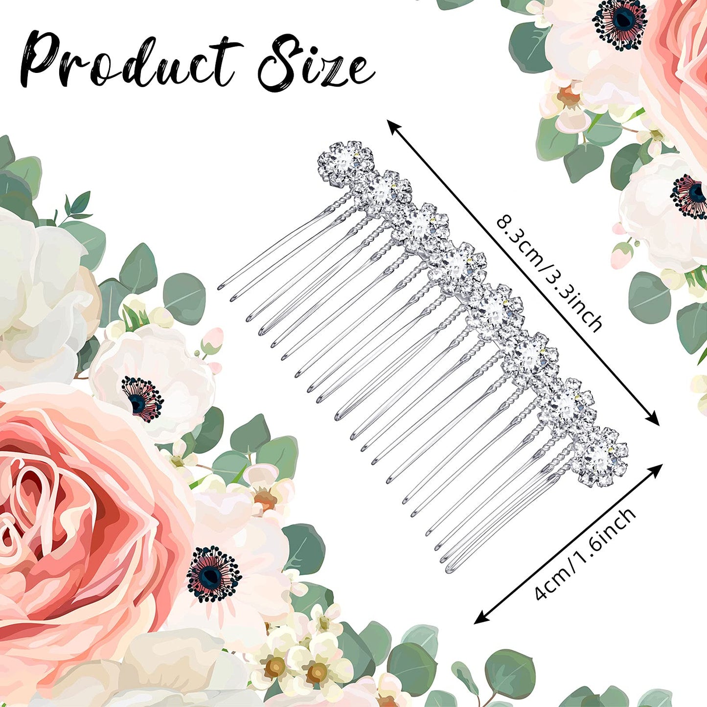 Geosar 4 Pieces Alloy Rhinestone Side Hair Combs Crystal Flower Hair Clips Wedding Hair Comb Bridal Jewelry Hair Clips Combs French Hair Accessories for Women(Silver)