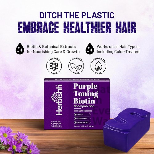 Herbishh Purple Shampoo Bar - Neutralizes Brassy Tones & Adds Shine for Blonde Hair | Vegan & Sulfate-Free, 3.53 oz