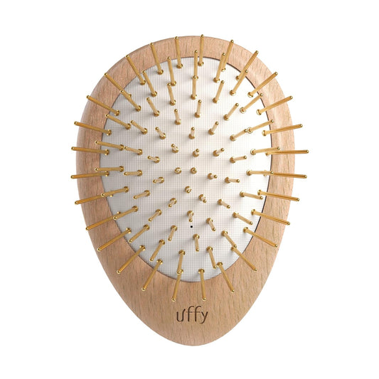Uffy Acubrusher - 24K Gold-Plated Gua Sha Hair Brush | Ergonomic Scalp Massager for Hair Growth & Dandruff - Beech Wood Design